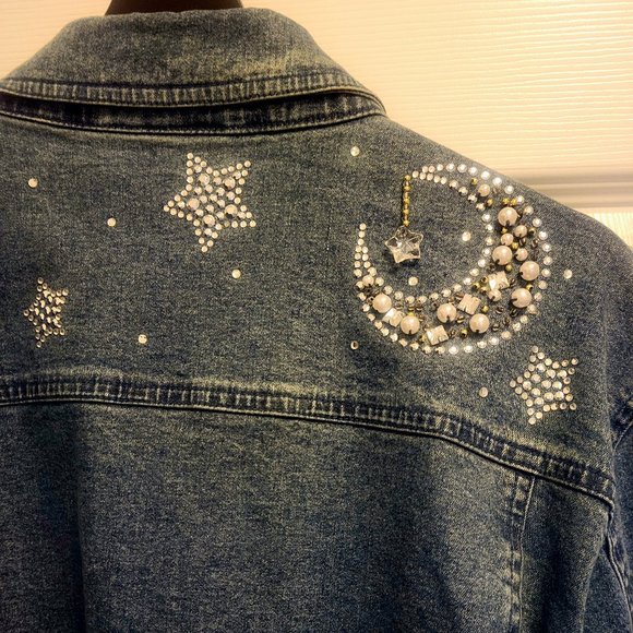 RARE!! Quacker factory moon and stars denim jacket - Picture 6 of 8